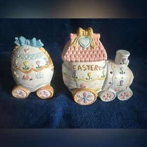 Easter Village Lighted Holiday Train Hand Painted Porcelain Bunny Night Light